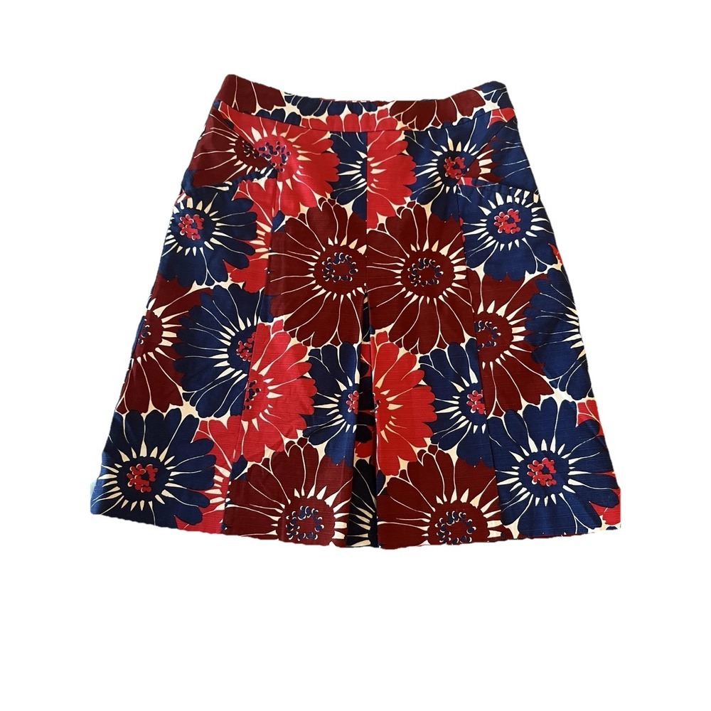Boden A-Line Skirt Women's Size 6. 6L Red White Blue Floral Cotton Bold Pockets